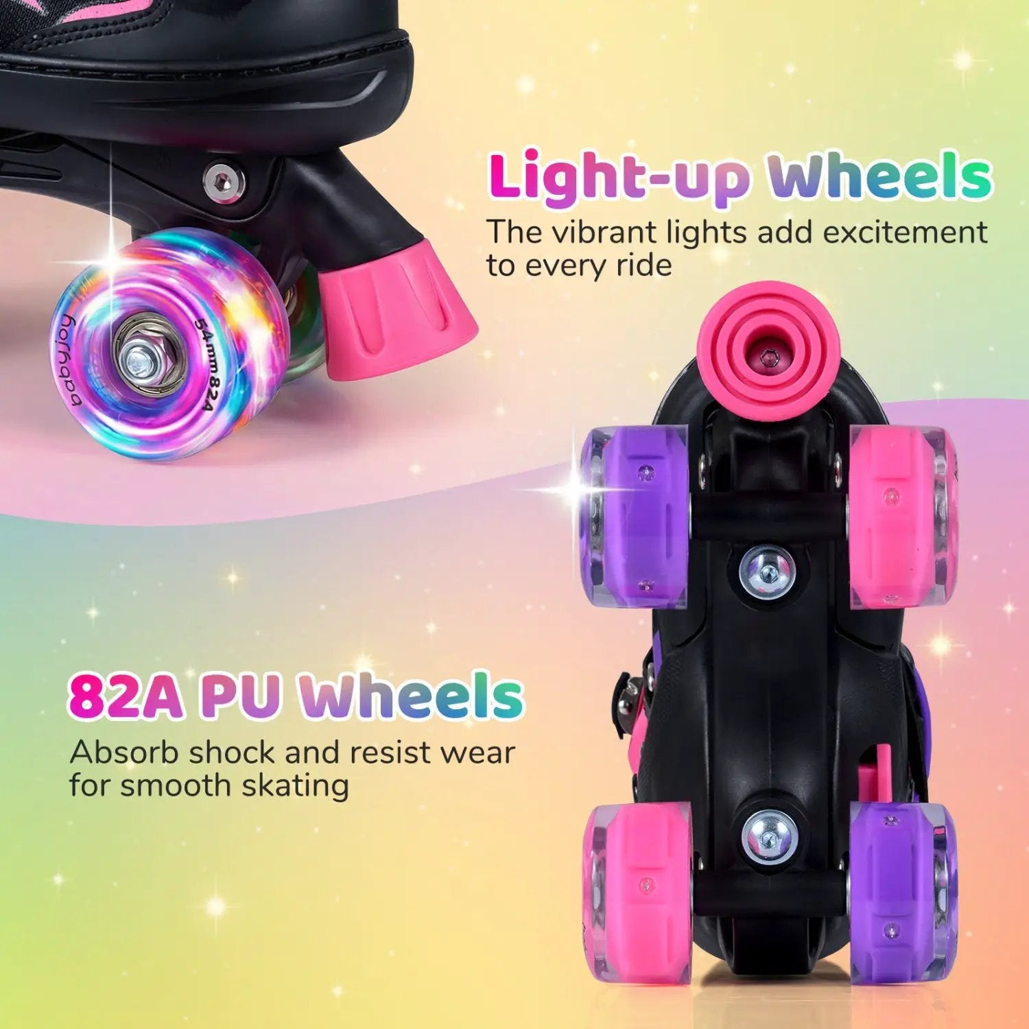 Kids Roller Skates for Girls Boys 4 Sizes Adjustable Quad Skates with Light-up Wheels by DirectDeals