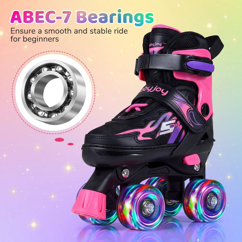 Kids Roller Skates for Girls Boys 4 Sizes Adjustable Quad Skates with Light-up Wheels by DirectDeals