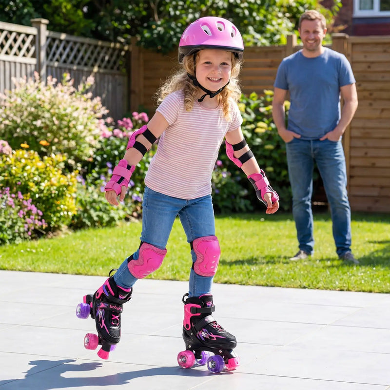 Kids Roller Skates for Girls Boys 4 Sizes Adjustable Quad Skates with Light-up Wheels by DirectDeals