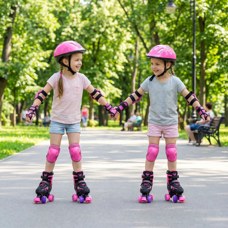 Kids Roller Skates for Girls Boys 4 Sizes Adjustable Quad Skates with Light-up Wheels by DirectDeals