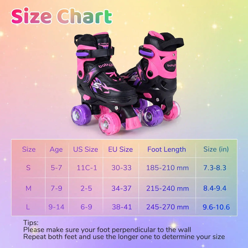 Kids Roller Skates for Girls Boys 4 Sizes Adjustable Quad Skates with Light-up Wheels by DirectDeals