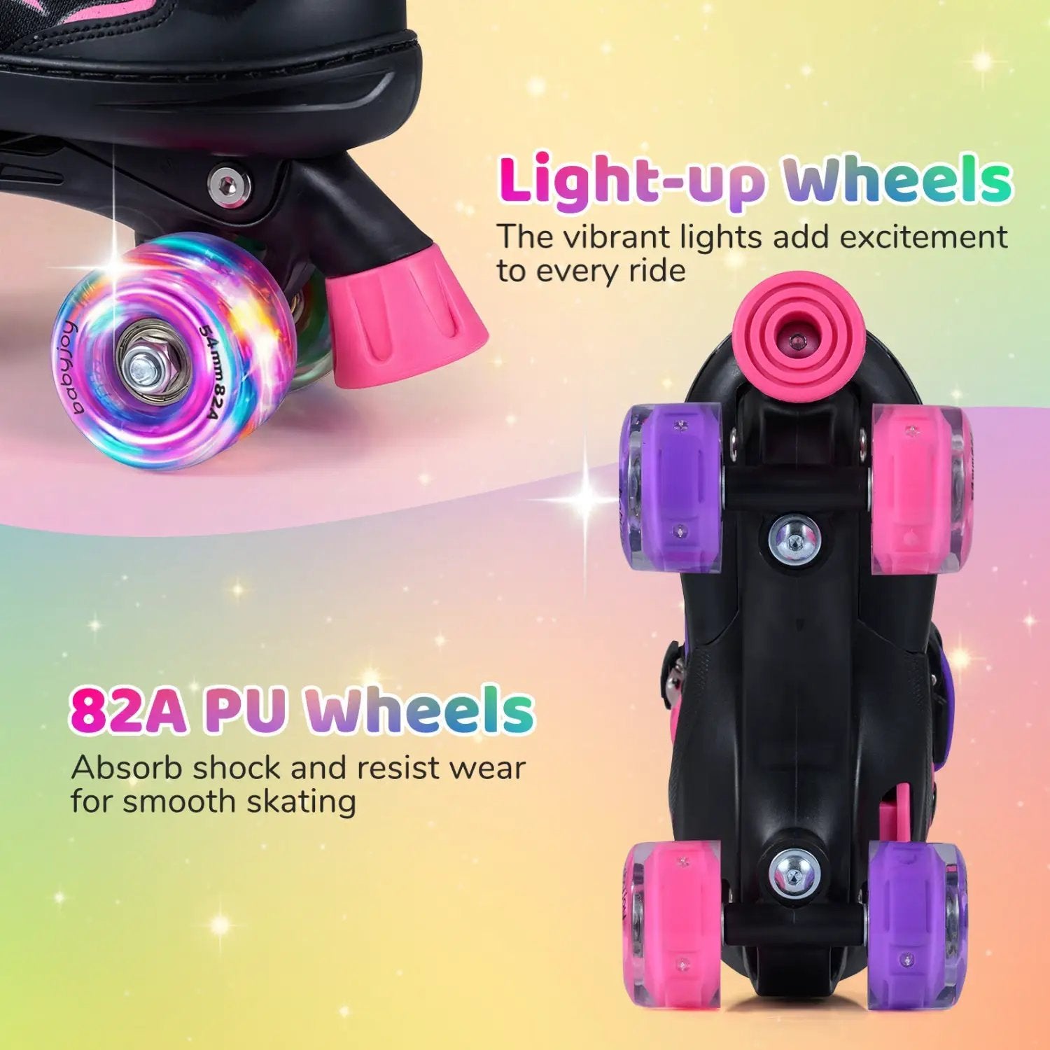 Kids Roller Skates for Girls Boys 4 Sizes Adjustable Quad Skates with Light-up Wheels for Outdoor by DirectDeals