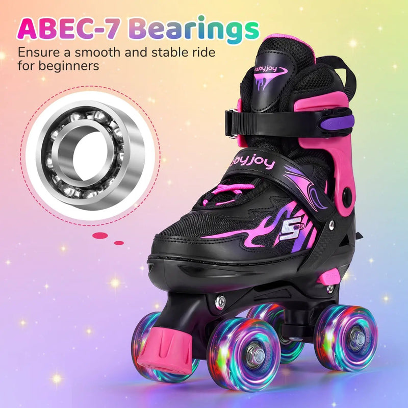 Kids Roller Skates for Girls Boys 4 Sizes Adjustable Quad Skates with Light-up Wheels for Outdoor by DirectDeals