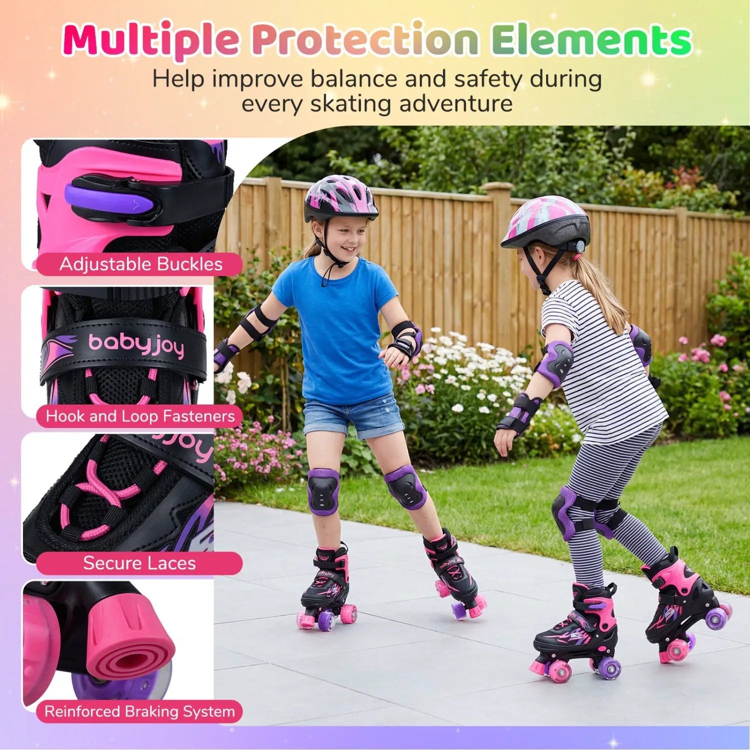 Kids Roller Skates for Girls Boys 4 Sizes Adjustable Quad Skates with Light-up Wheels for Outdoor by DirectDeals