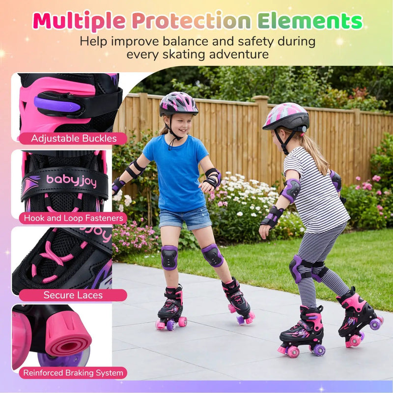 Kids Roller Skates for Girls Boys 4 Sizes Adjustable Quad Skates with Light-up Wheels for Outdoor by DirectDeals