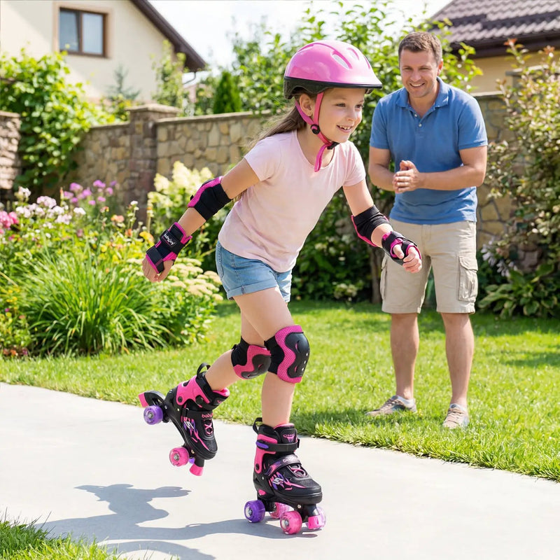 Kids Roller Skates for Girls Boys 4 Sizes Adjustable Quad Skates with Light-up Wheels for Outdoor by DirectDeals