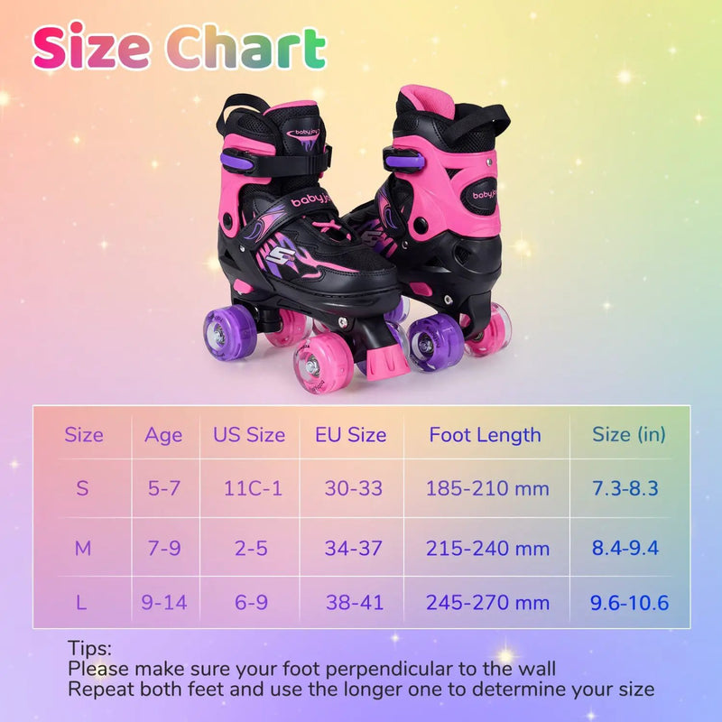 Kids Roller Skates for Girls Boys 4 Sizes Adjustable Quad Skates with Light-up Wheels for Outdoor by DirectDeals