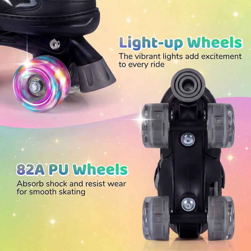 Kids Roller Skates for Girls Boys 4 Sizes Adjustable Quad Skates with Light-up Wheels for Outdoor by DirectDeals