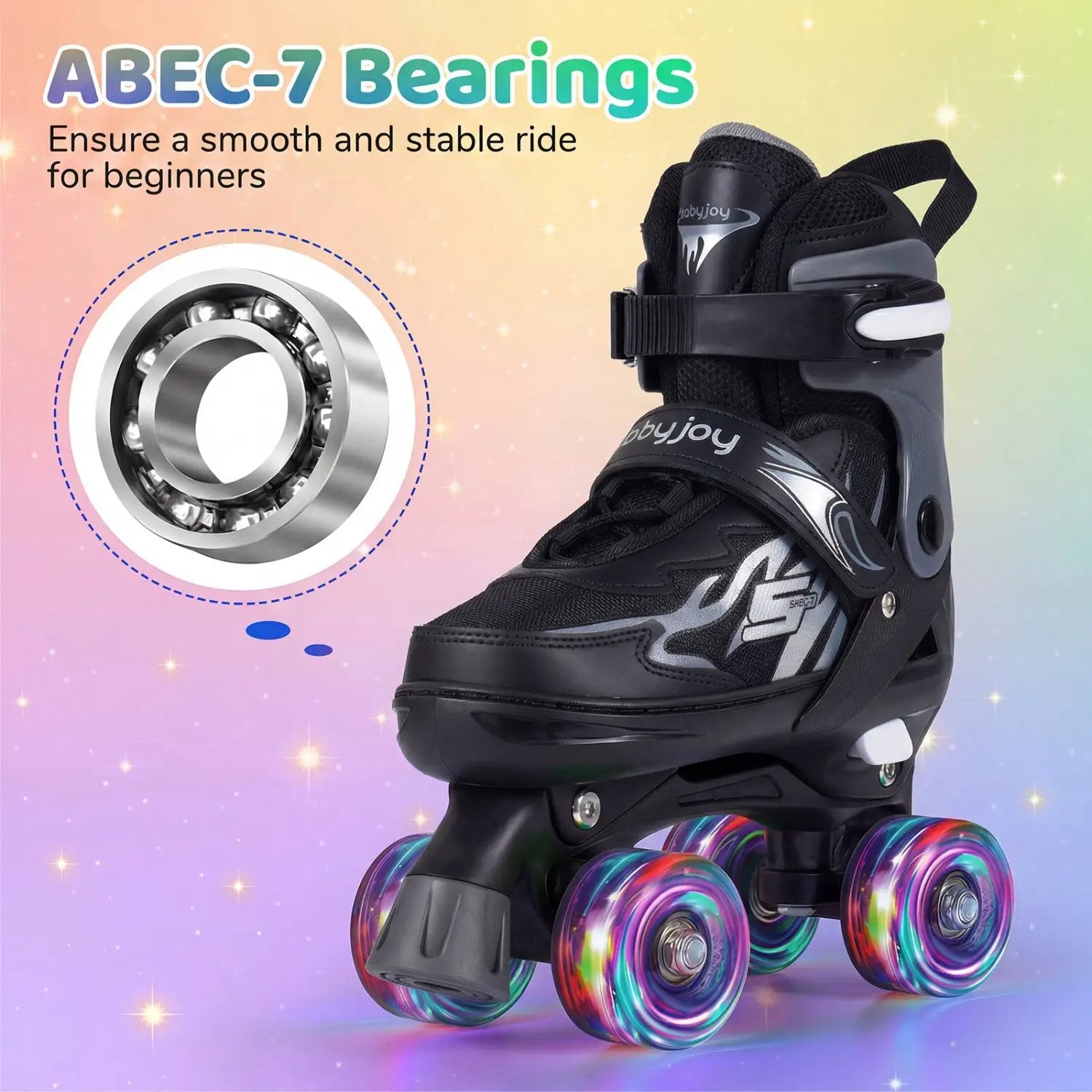 Kids Roller Skates for Girls Boys 4 Sizes Adjustable Quad Skates with Light-up Wheels for Outdoor by DirectDeals