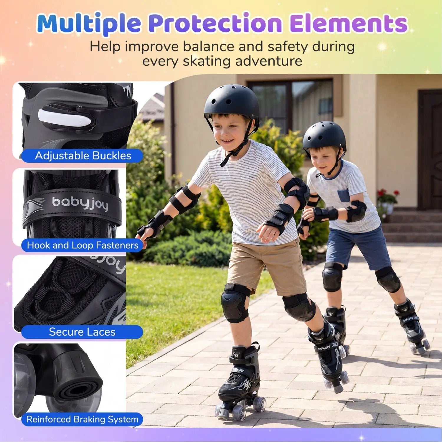 Kids Roller Skates for Girls Boys 4 Sizes Adjustable Quad Skates with Light-up Wheels for Outdoor by DirectDeals