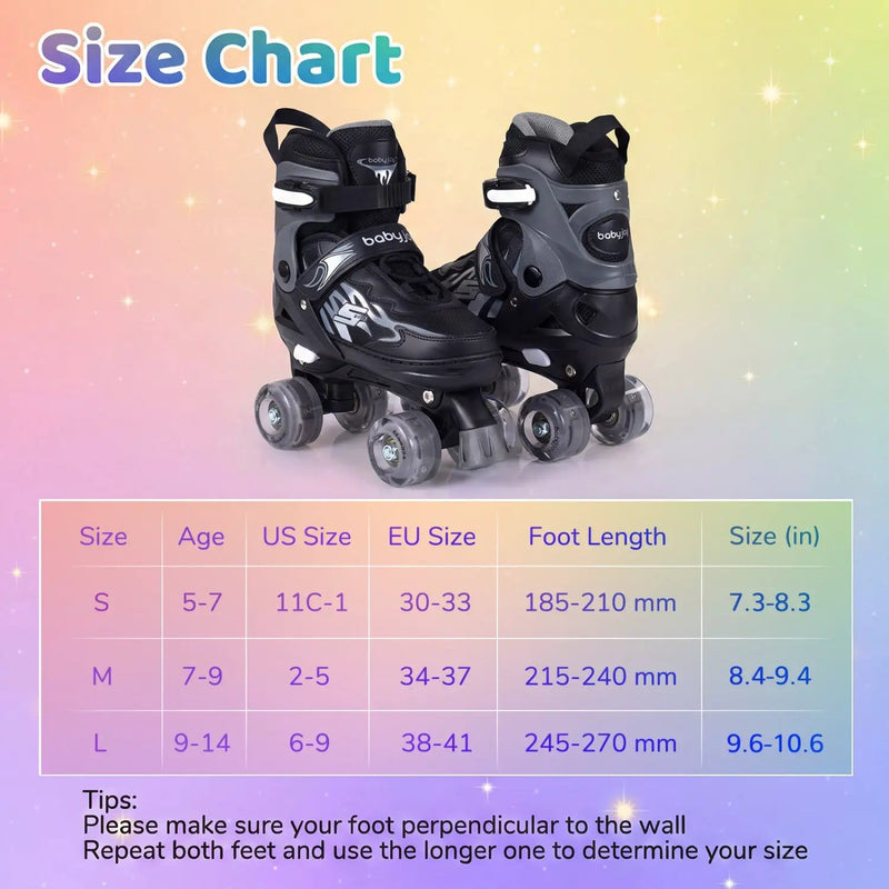 Kids Roller Skates for Girls Boys 4 Sizes Adjustable Quad Skates with Light-up Wheels for Outdoor by DirectDeals