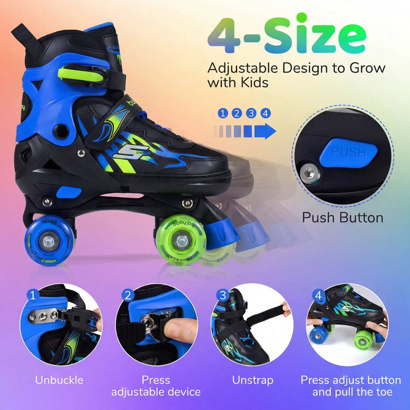 Kids Roller Skates for Girls Boys 4 Sizes Adjustable Quad Skates with Light-up Wheels for Outdoor by DirectDeals