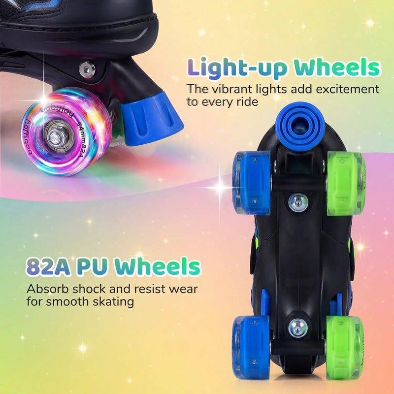 Kids Roller Skates for Girls Boys 4 Sizes Adjustable Quad Skates with Light-up Wheels for Outdoor by DirectDeals