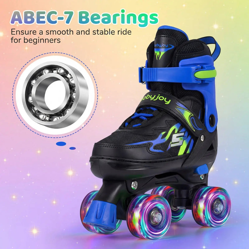 Kids Roller Skates for Girls Boys 4 Sizes Adjustable Quad Skates with Light-up Wheels for Outdoor by DirectDeals