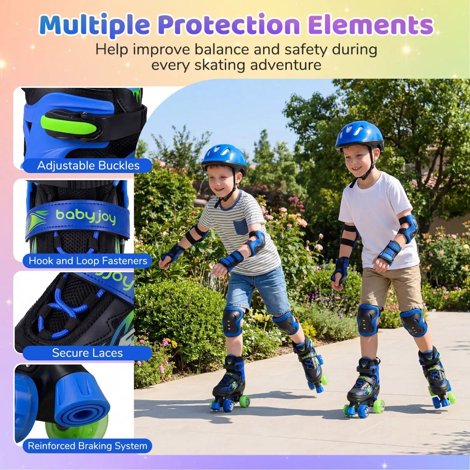 Kids Roller Skates for Girls Boys 4 Sizes Adjustable Quad Skates with Light-up Wheels for Outdoor by DirectDeals
