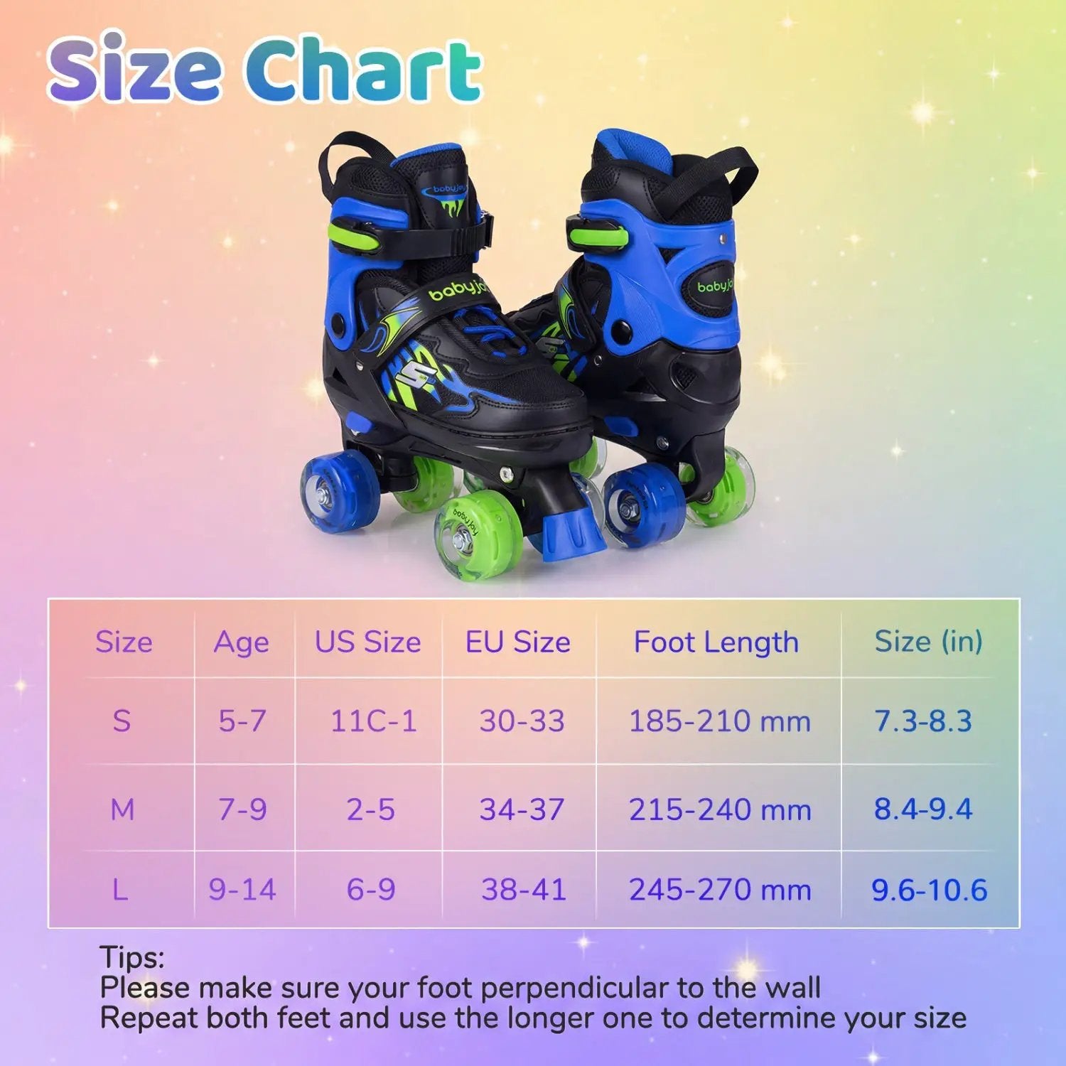 Kids Roller Skates for Girls Boys 4 Sizes Adjustable Quad Skates with Light-up Wheels for Outdoor by DirectDeals