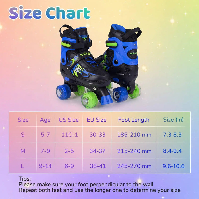 Kids Roller Skates for Girls Boys 4 Sizes Adjustable Quad Skates with Light-up Wheels for Outdoor by DirectDeals