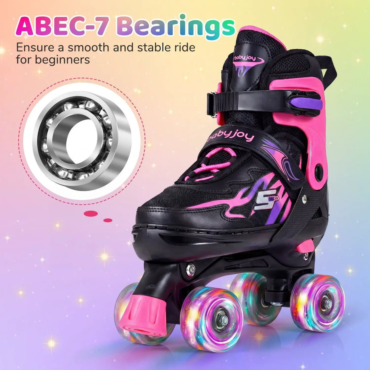Kids Roller Skates for Girls Boys Teens 4 Sizes Adjustable Quad Skates with Light-up Wheels, photo 20 of 24