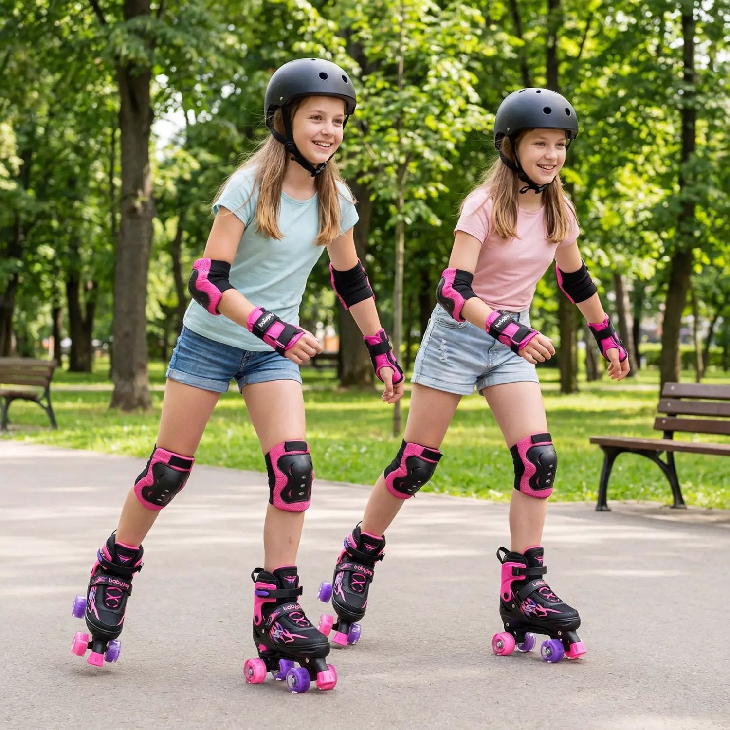 Kids Roller Skates for Girls Boys Teens 4 Sizes Adjustable Quad Skates with Light-up Wheels by DirectDeals