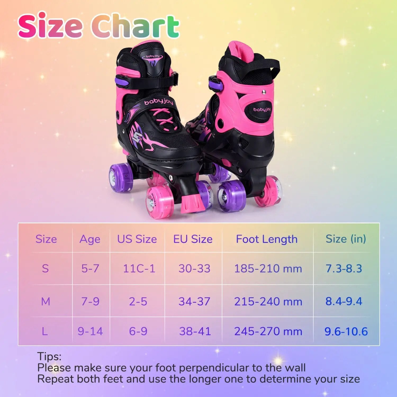 Kids Roller Skates for Girls Boys Teens 4 Sizes Adjustable Quad Skates with Light-up Wheels by DirectDeals