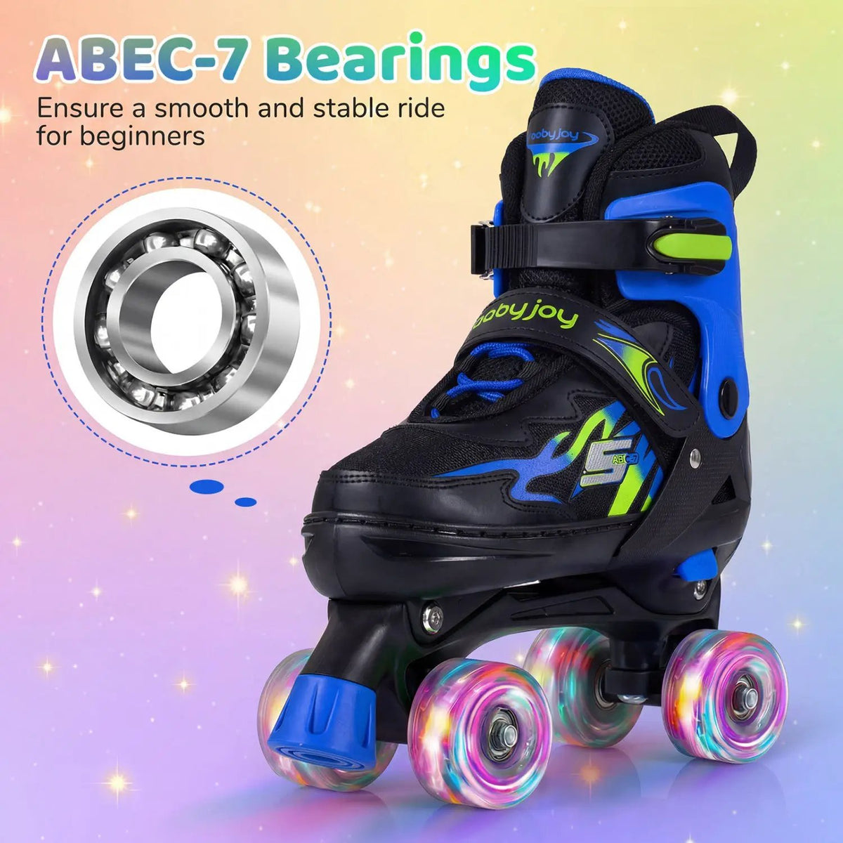 Kids Roller Skates for Girls Boys Teens 4 Sizes Adjustable Quad Skates with Light-up Wheels, photo 21 of 24