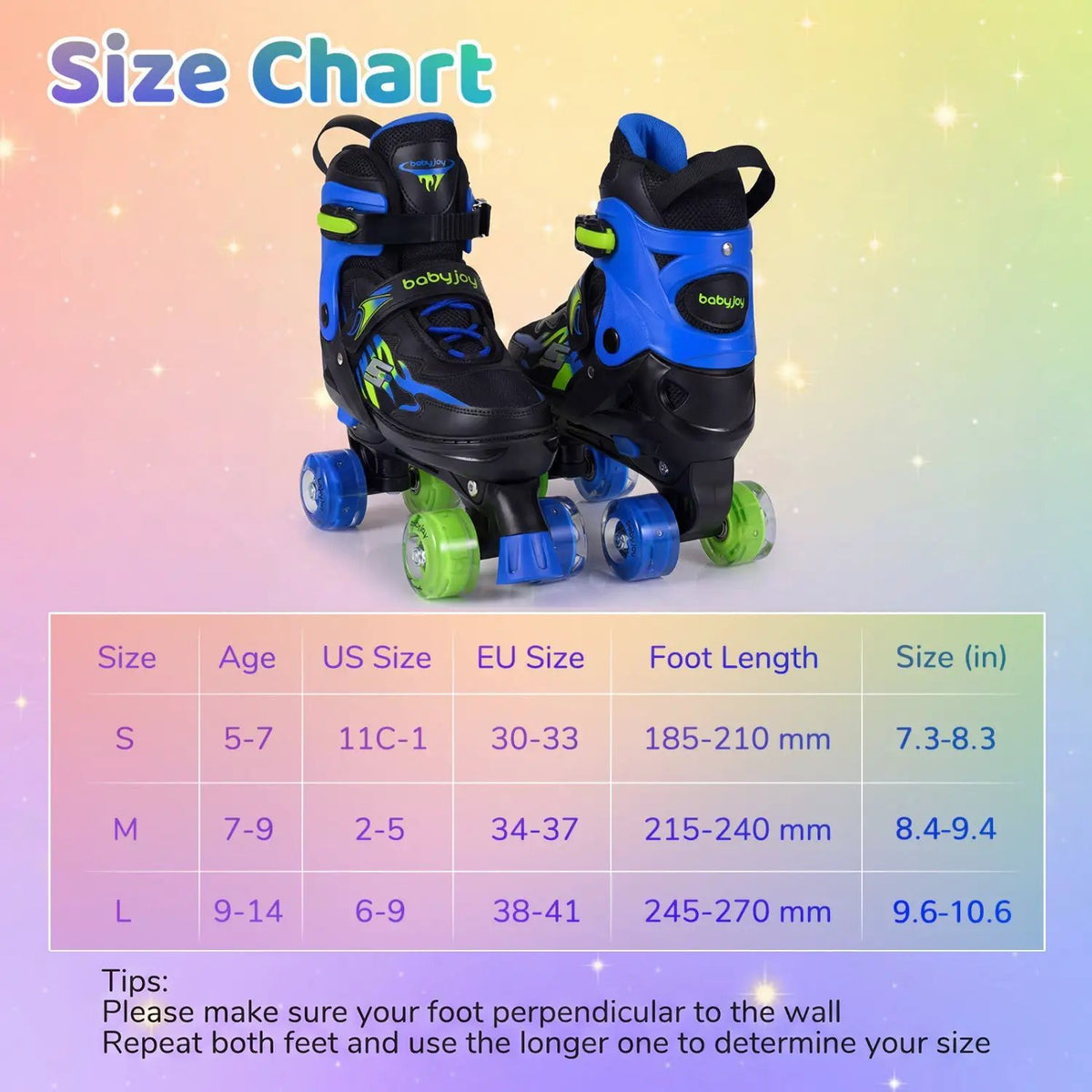 Kids Roller Skates for Girls Boys Teens 4 Sizes Adjustable Quad Skates with Light-up Wheels, photo 11 of 24