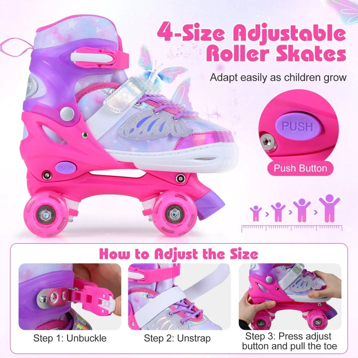 Kids Roller Skates for Toddlers Ages 7-9 with 4 Light up Wheels, photo 6 of 16