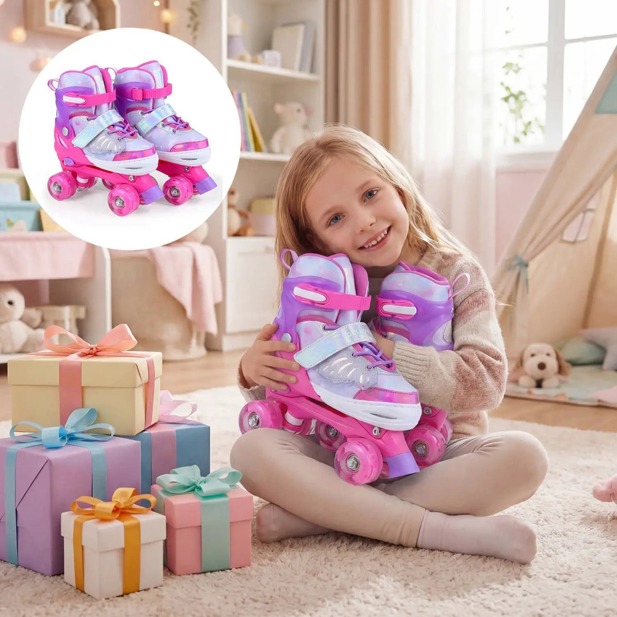 Kids Roller Skates for Toddlers Ages 7-9 with 4 Light up Wheels, photo 5 of 16