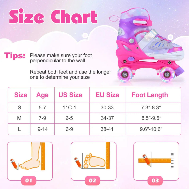 Kids Roller Skates for Toddlers Ages 7-9 with 4 Light up Wheels by DirectDeals