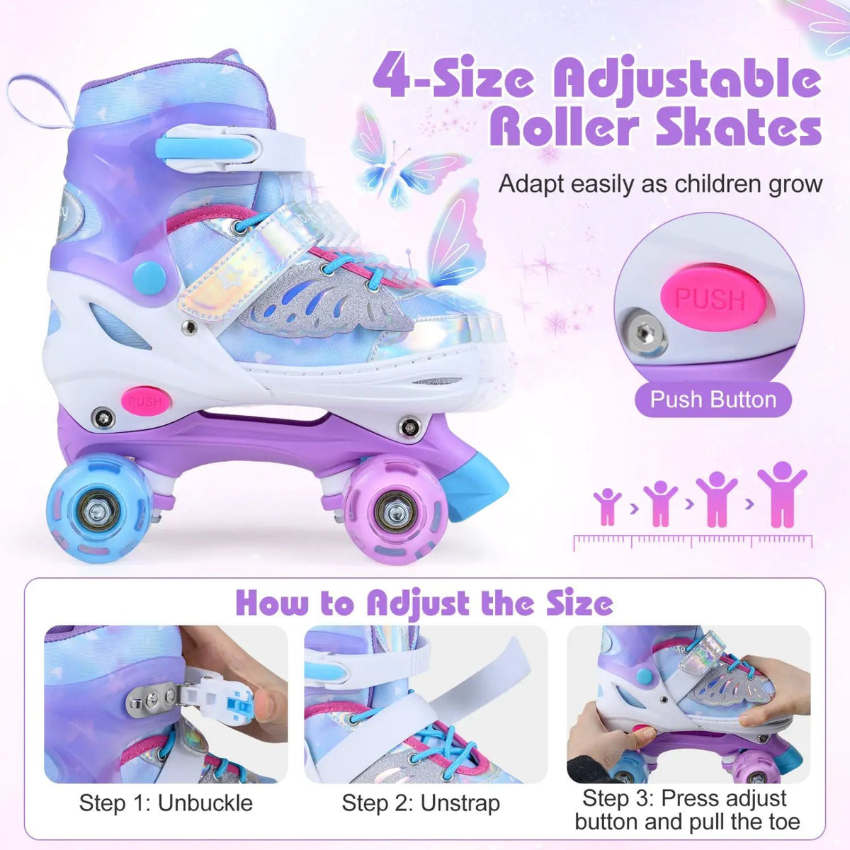 Kids Roller Skates for Toddlers Ages 7-9 with 4 Light up Wheels, photo 13 of 16