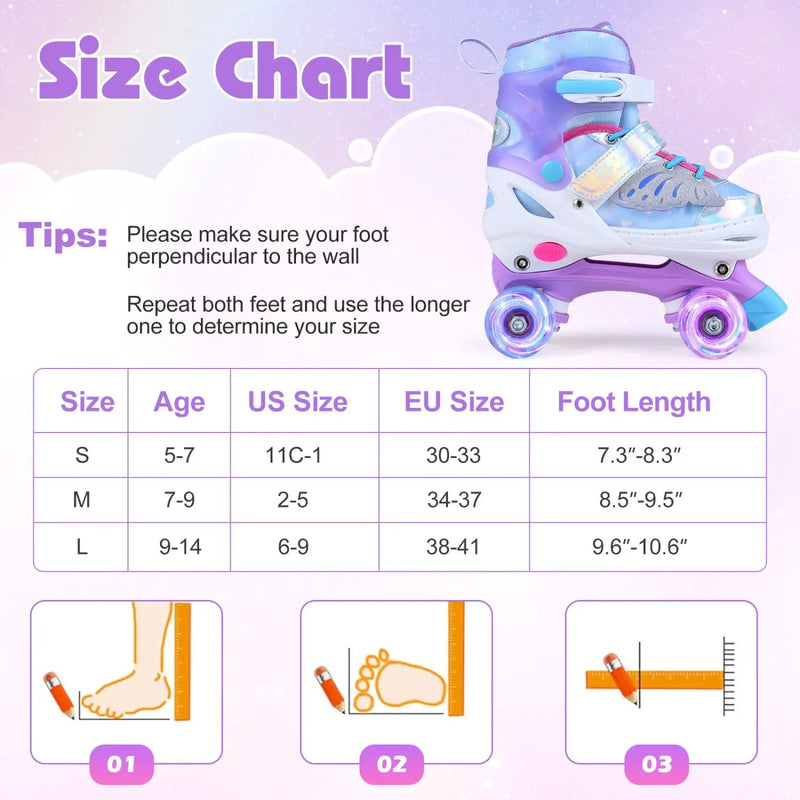 Kids Roller Skates for Toddlers Ages 7-9 with 4 Light up Wheels by DirectDeals