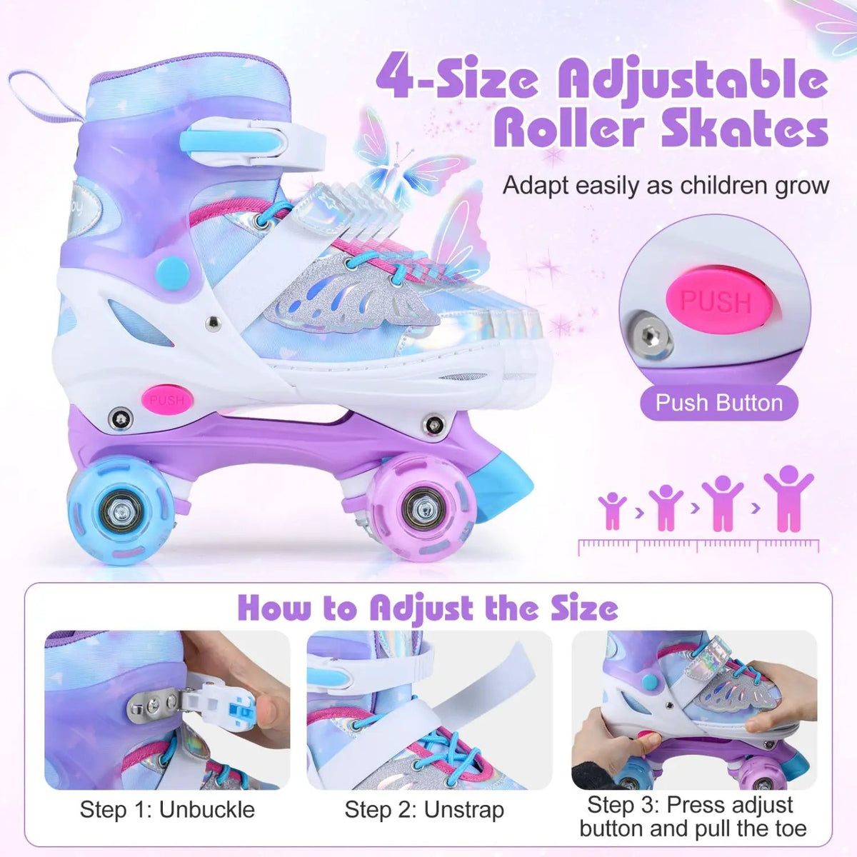 Kids Roller Skates for Toddlers Ages 5-7 with 4 Light-up Wheels, photo 6 of 16