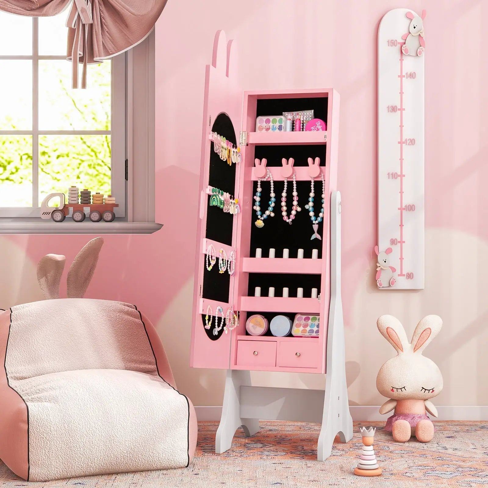 Kids Vanity Table Set with Mirror, Chair & Storage - White by DirectDeals