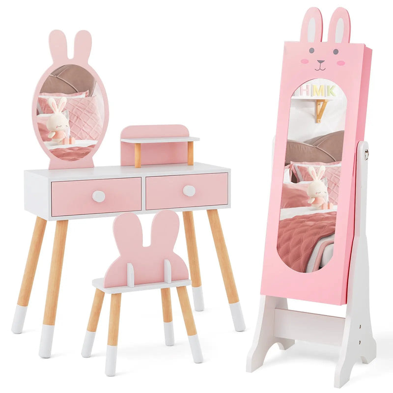 Kids Vanity Table Set with Mirror, Chair & Storage - White by DirectDeals