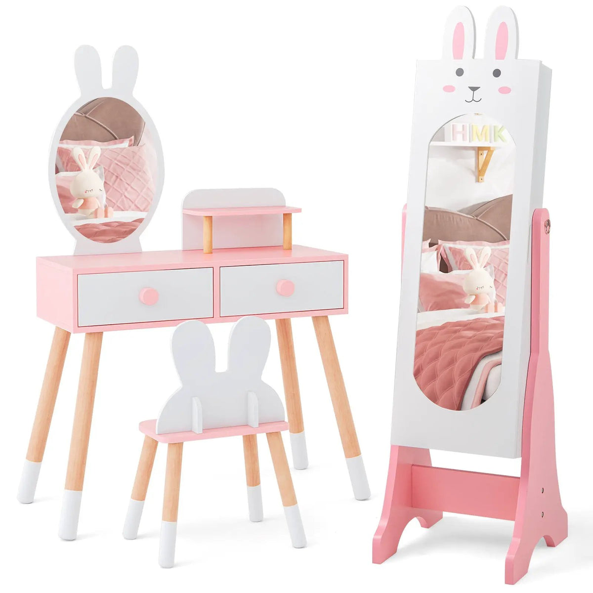 Kids Vanity Table Set with Mirror, Chair & Storage - White, photo 3 of 11