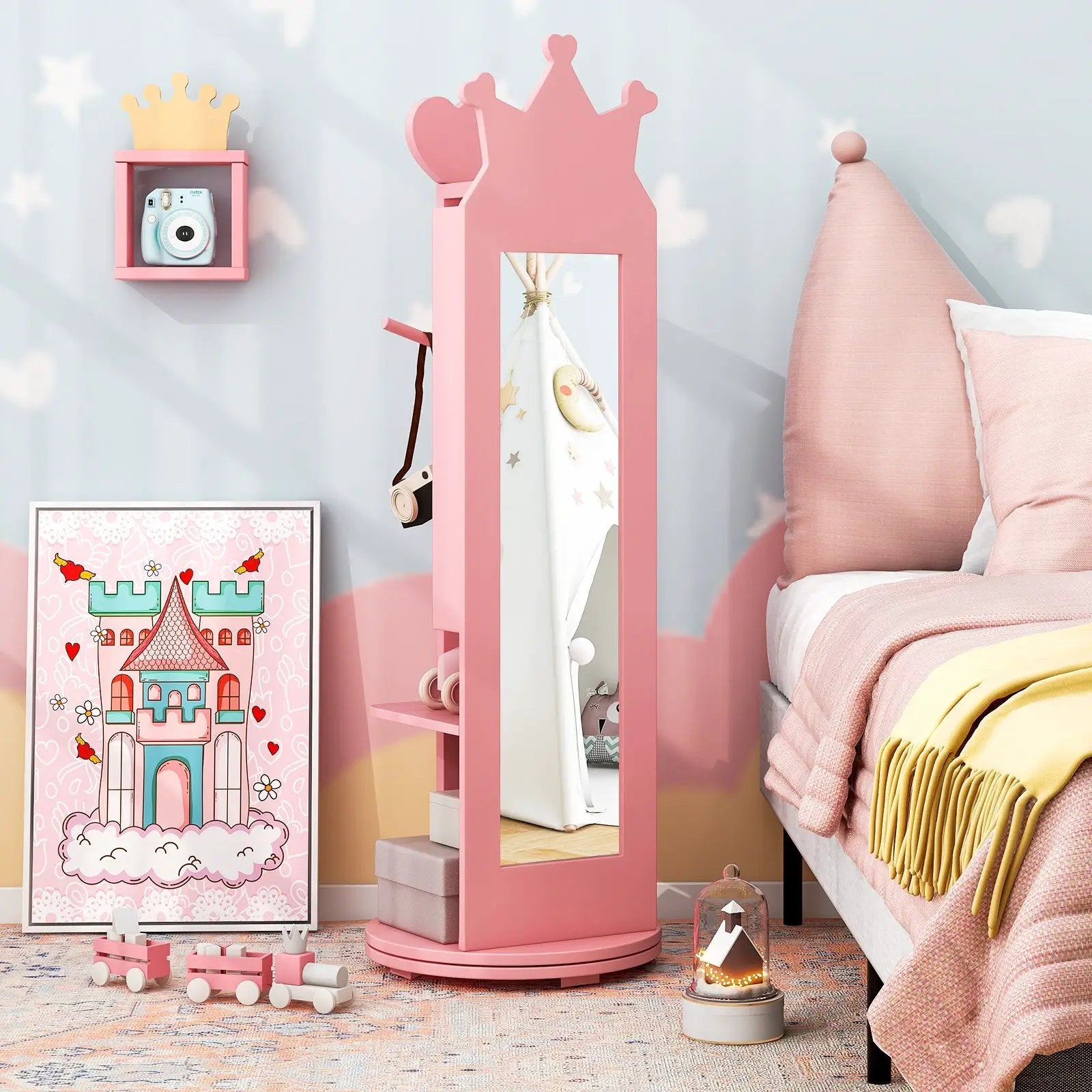 Kids Room Furniture Set Princess Vanity Table and Stool Set with Mirror and Drawer by DirectDeals
