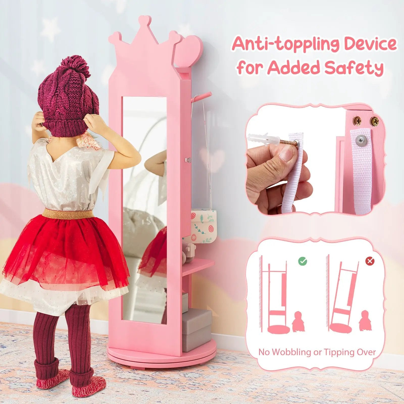 Kids Room Furniture Set Princess Vanity Table and Stool Set with Mirror and Drawer by DirectDeals