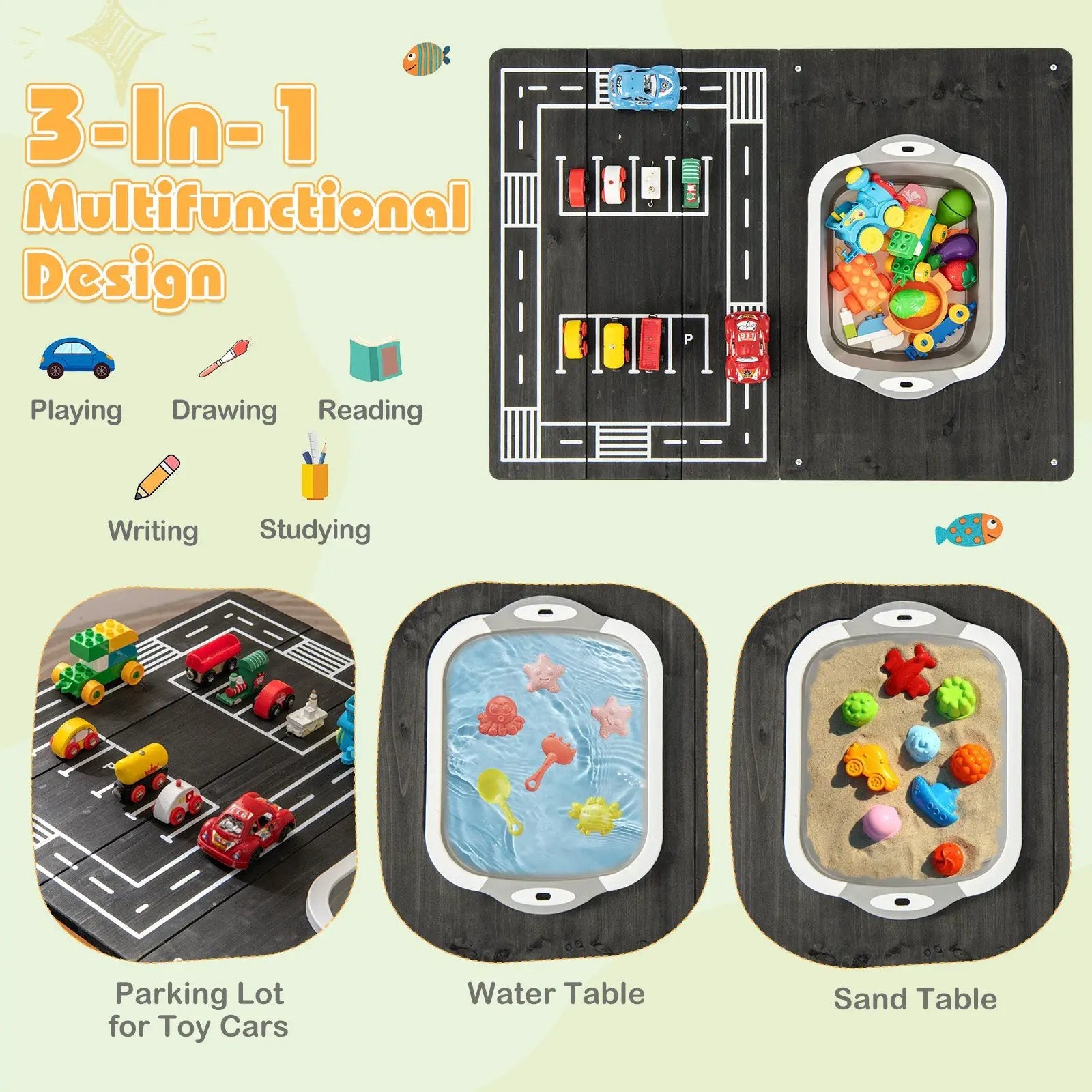 3-in-1 Kids Sand Water Activity Table with Foldable Storage Bin by DirectDeals