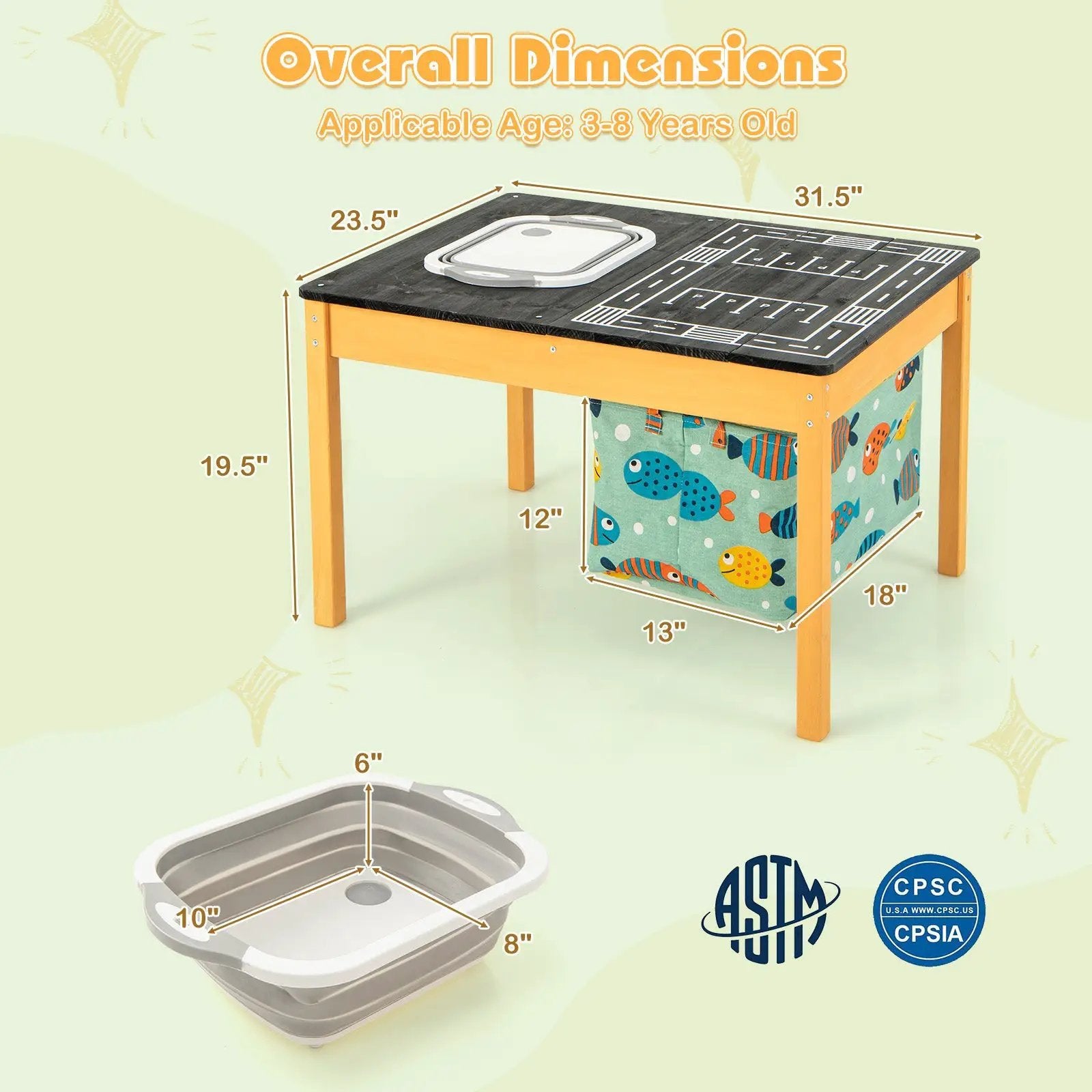 3-in-1 Kids Sand Water Activity Table with Foldable Storage Bin by DirectDeals
