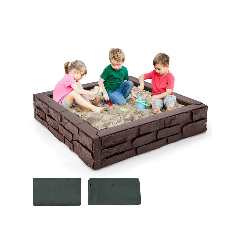 2-In-1 HDPE Kids Sandbox with Cover and Bottom Liner by DirectDeals