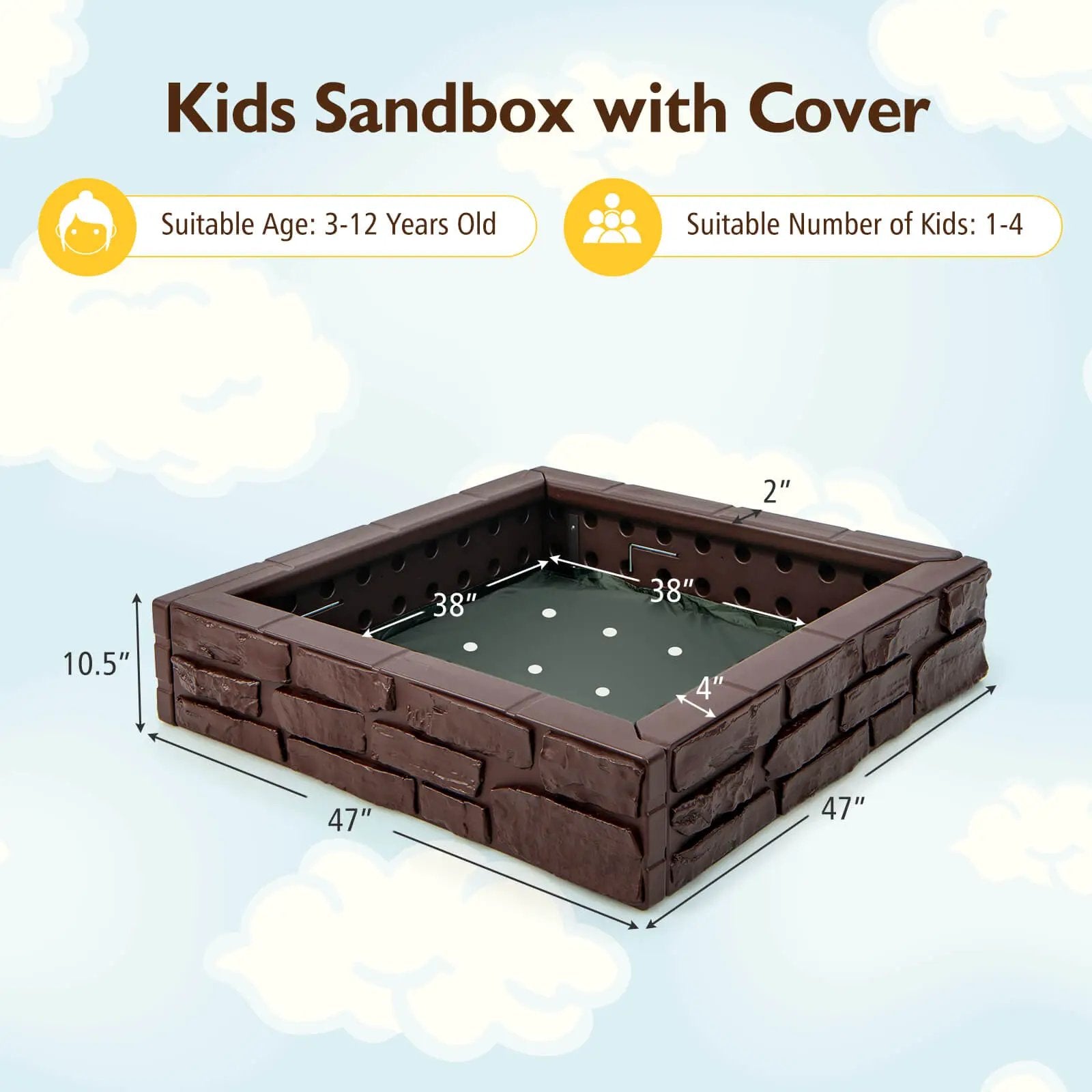 2-In-1 HDPE Kids Sandbox with Cover and Bottom Liner by DirectDeals
