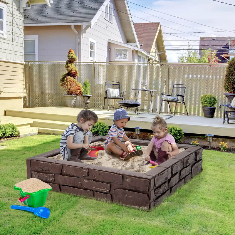 2-In-1 HDPE Kids Sandbox with Cover and Bottom Liner by DirectDeals