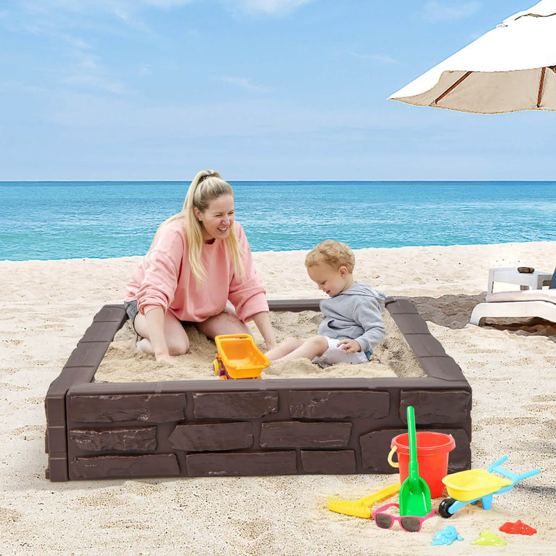 2-In-1 HDPE Kids Sandbox with Cover and Bottom Liner by DirectDeals