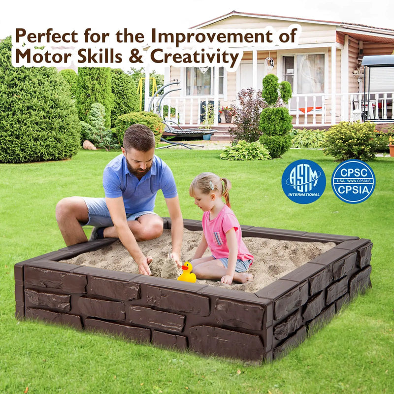 2-In-1 HDPE Kids Sandbox with Cover and Bottom Liner by DirectDeals