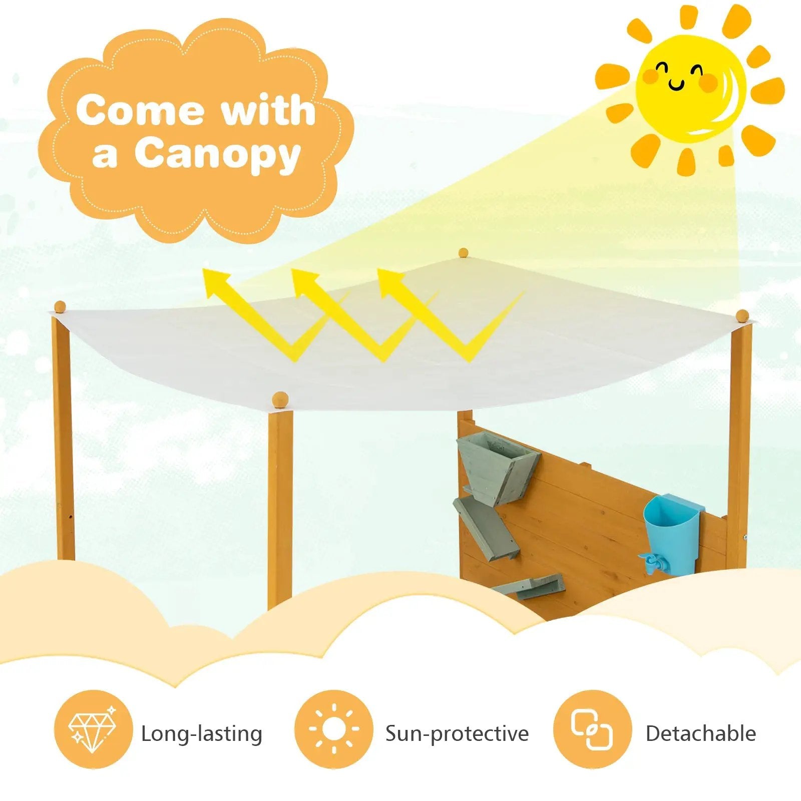 Kids Sandbox with Sand Wall w/ Removable Canopy for Kids 3-8 Years Old by DirectDeals