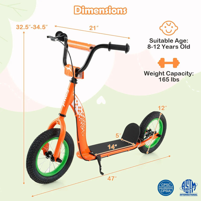 Kids Scooter Youth Kick Scooter with Adjustable Height Handlebar 12-Inch Inflatable Wheels by DirectDeals