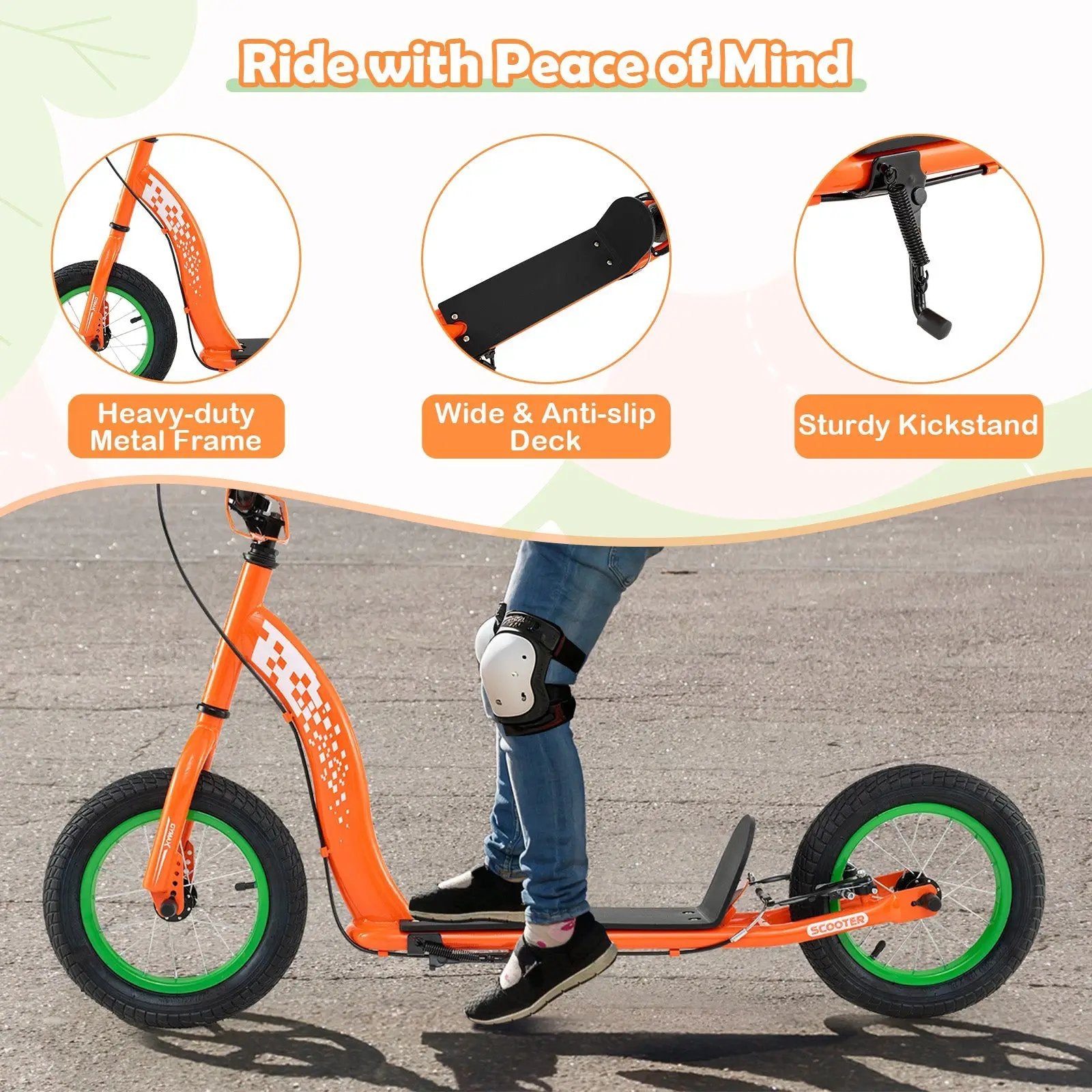 Kids Scooter Youth Kick Scooter with Adjustable Height Handlebar 12-Inch Inflatable Wheels by DirectDeals