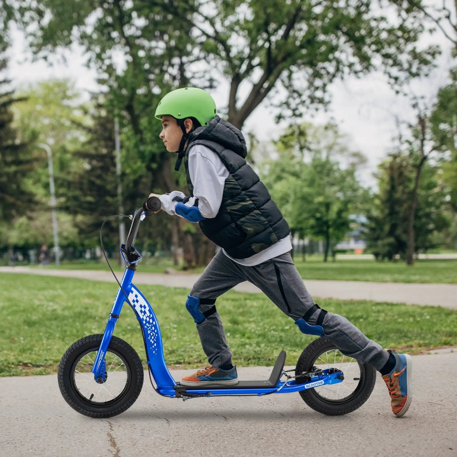 Kids Scooter Youth Kick Scooter with Adjustable Height Handlebar 12-Inch Inflatable Wheels by DirectDeals