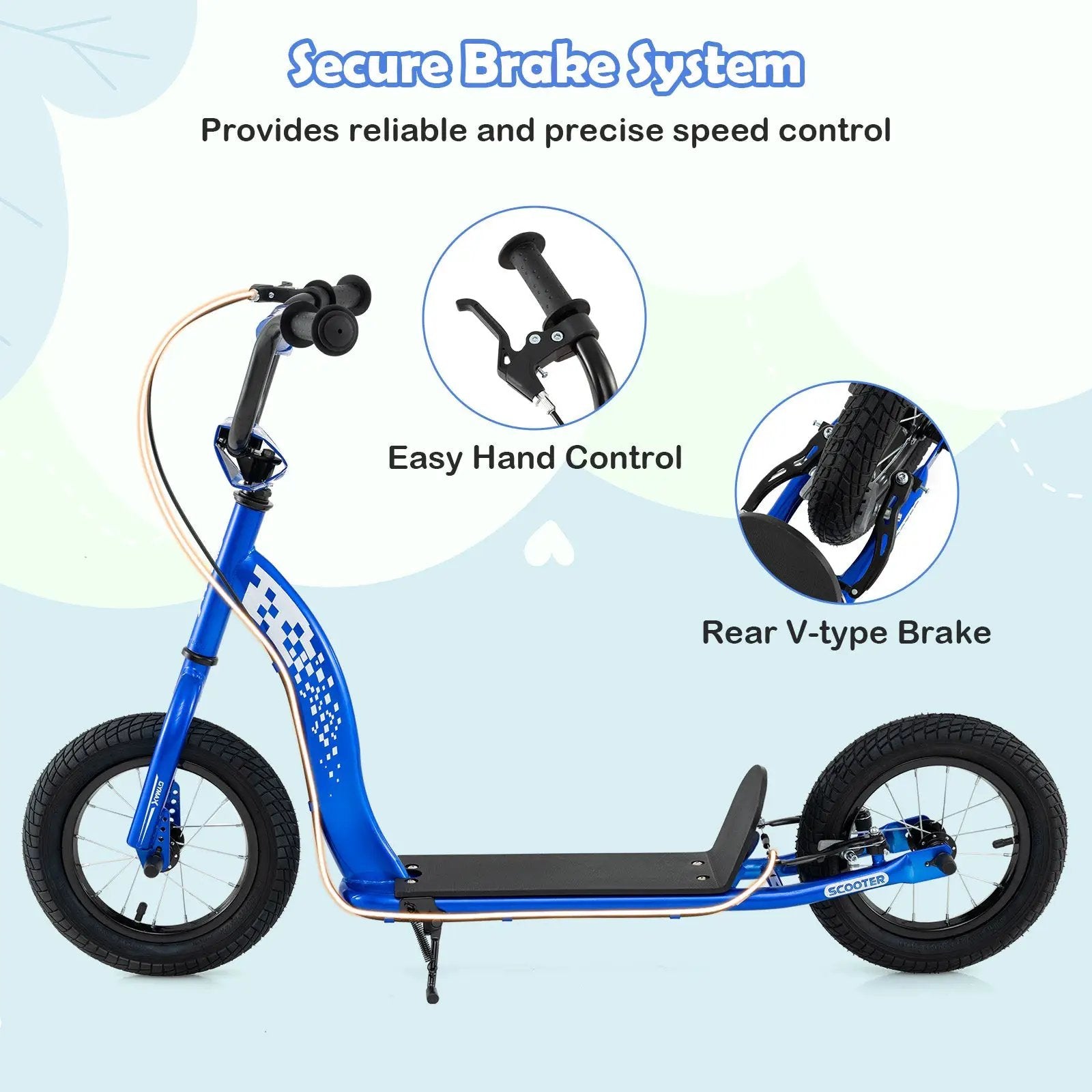 Kids Scooter Youth Kick Scooter with Adjustable Height Handlebar 12-Inch Inflatable Wheels by DirectDeals