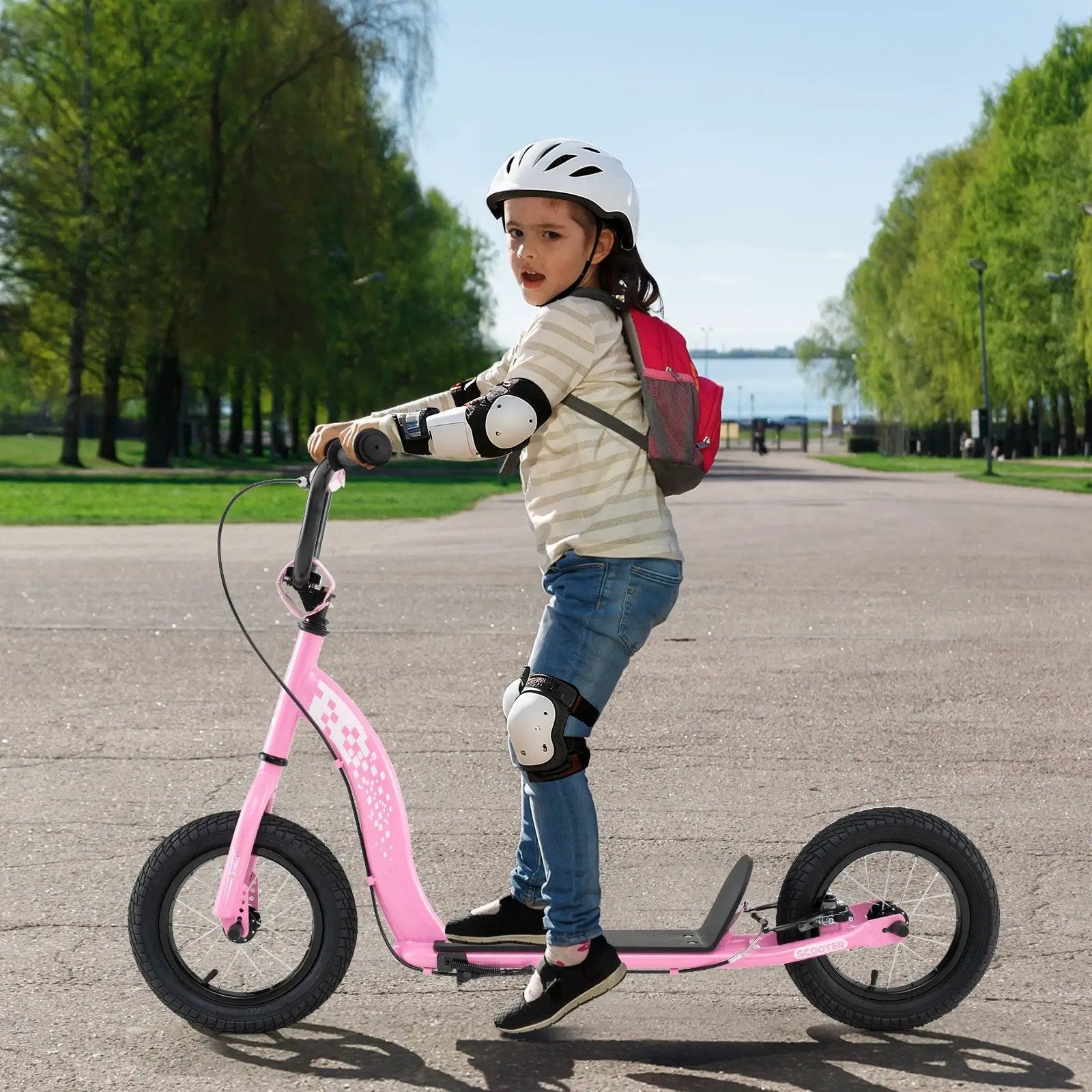 Kids Scooter Youth Kick Scooter with Adjustable Height Handlebar 12-Inch Inflatable Wheels by DirectDeals